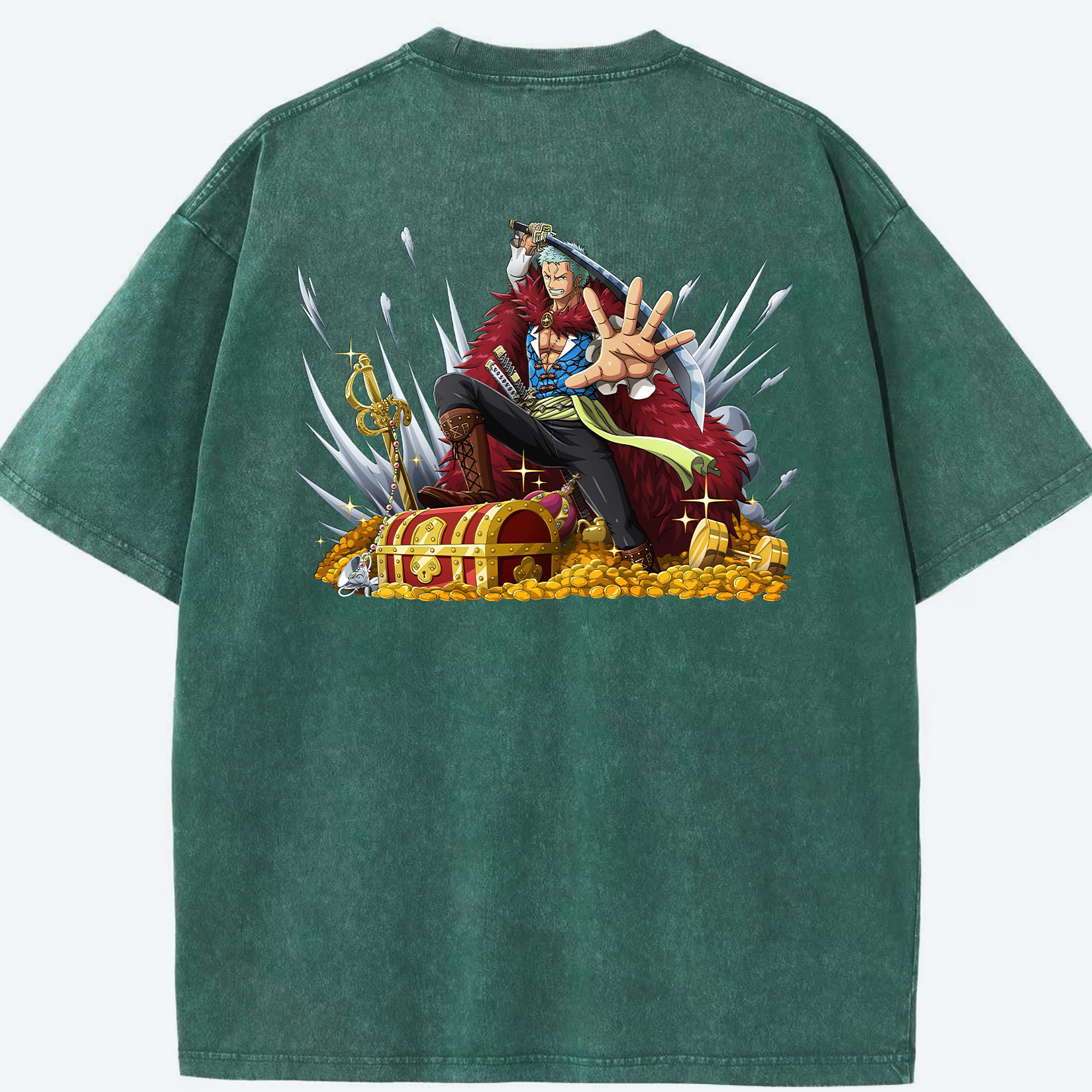 ワンピース ロロノア・ゾロ ONE PIECE Roronoa Zoro 綿100% ヴィンテージ風 半袖Tシャツ（背面プリント）